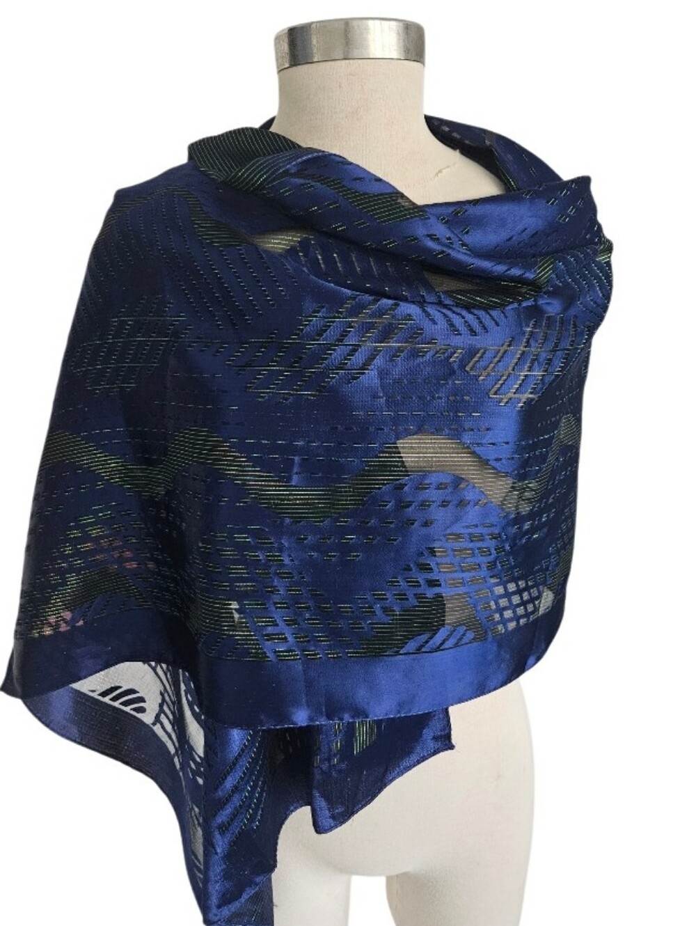 Luxurious Navy Blue Satin Shawl Wrap